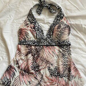 VENUS Athens halter tankini (top) pink blk animal leopard tropical, sz 6 EUC